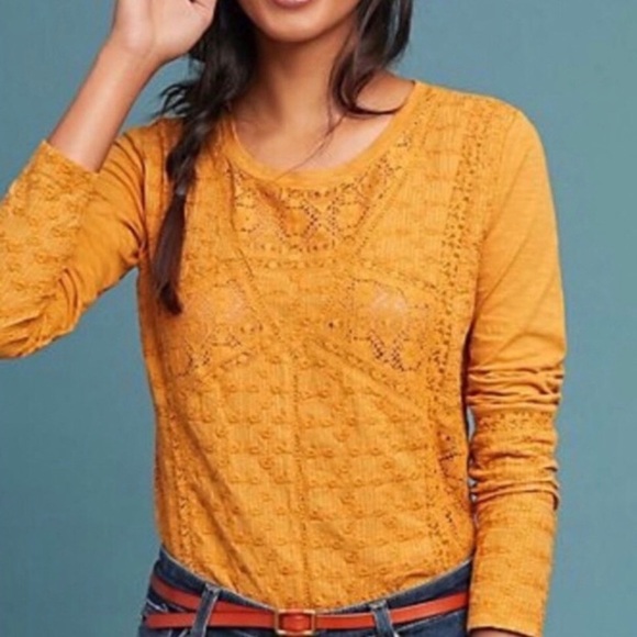 Anthropologie Tops - Anthropologie Eze Sur Mer Gold Yellow Piana Eyelet Top 100% Cotton Sz M $78 NWT
